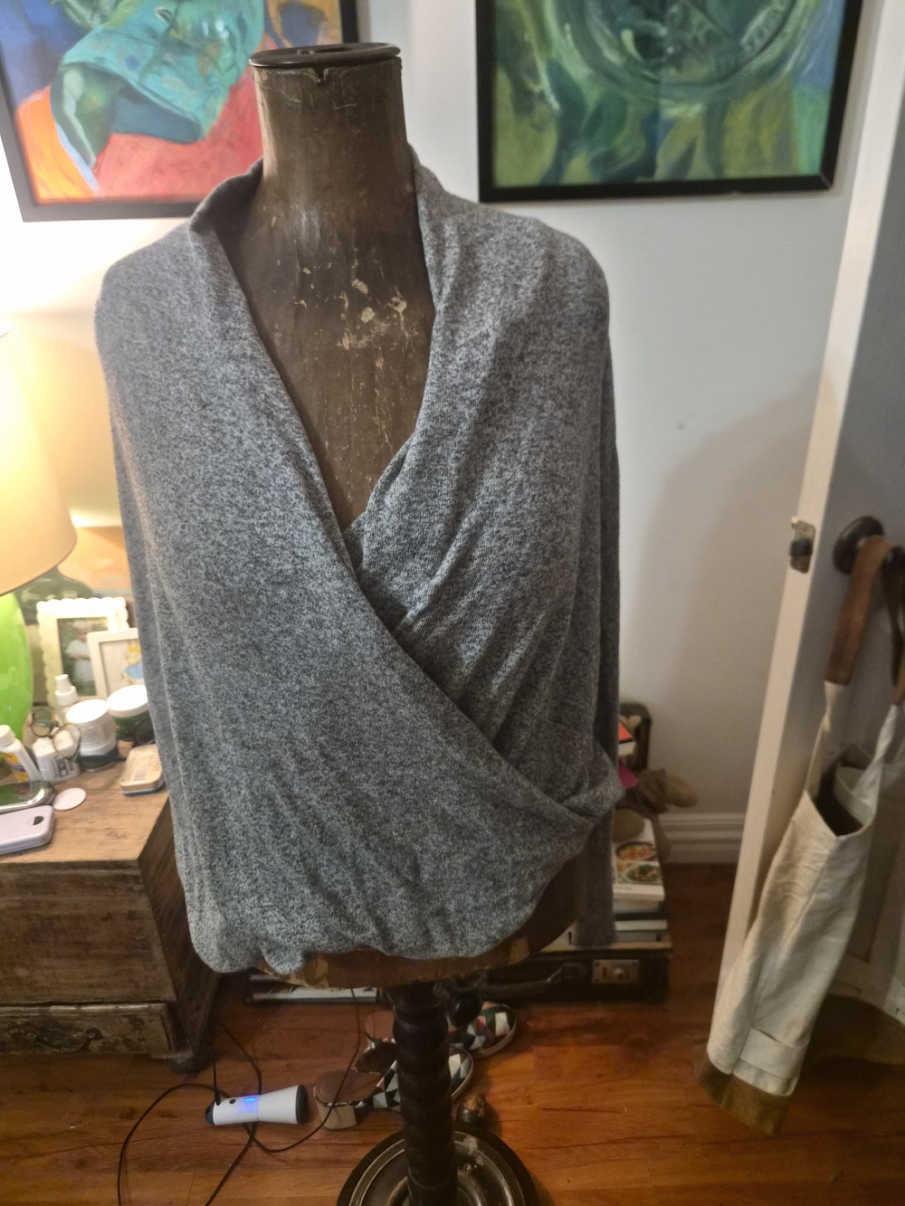 Women’s Gray V-Neck Wrap Sweater